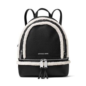 Michael Kors Black Fur Trim Rhea Zip Backpack